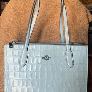 Coach Light Blue Croc-Embossed Leather Tote